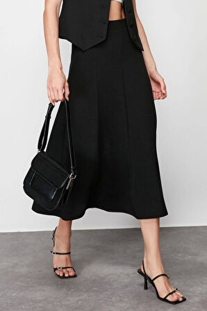 Moda Regular Düz Desen Günlük Midi Boy Kloş Maxi Esnek Örme Etek