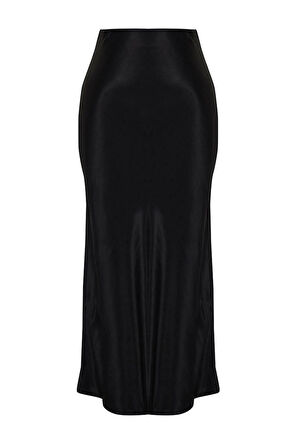 Moda Regular Düz Desen Günlük Midi Boy A-line Saten Kumaş Midi Boy Dokuma Etek