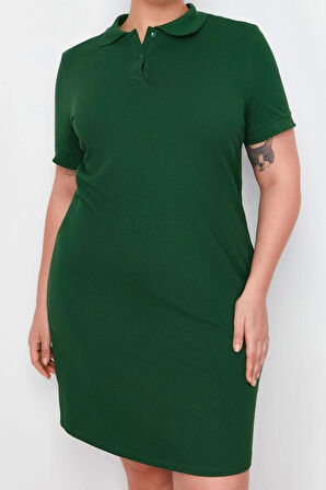 Moda Rahat Casual Günlük Pike Örme Polo Yaka Kısa Kol Basic Mini Boy Büyük Beden Elbise