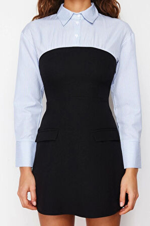 Moda Slim Gündüz Gece Finike Dokuma Gömlek Yaka Uzun Kol Bodycone Mini Boy Elbise