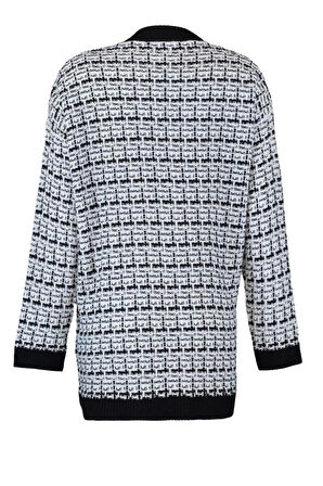 Kadın Modern Tarz Rahat Uzun V Yaka Dokulu Kol Midi Triko Hırka