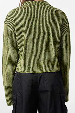 Stil Modern Kadın Crop Standart Kol Bisiklet Yaka Yeşil Yumuşak Dokulu Triko Kazak