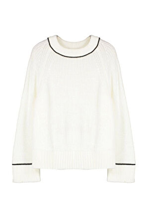 Stil Modern Kadın Regular Standart Kol Bisiklet Yaka Geniş Kalıp Biye Detaylı Triko Kazak