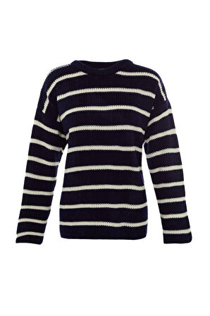 Stil Modern Kadın Regular Standart Kol Bisiklet Yaka Geniş Kalıp Çizgili Triko Kazak