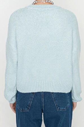 Kadın Modern Tarz Rahat Uzun Bisiklet Yaka Düz Kol Regular Triko Kazak