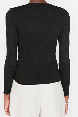 Kadın Modern Tarz Rahat Uzun Bisiklet Yaka Düz Kol Regular Triko Kazak