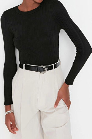 Kadın Modern Tarz Rahat Uzun Bisiklet Yaka Düz Kol Regular Triko Kazak