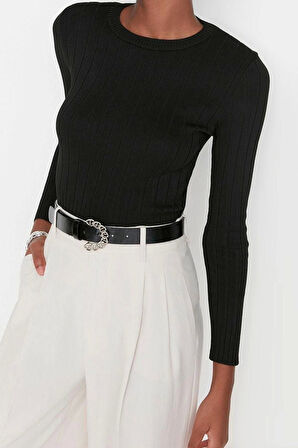 Kadın Modern Tarz Rahat Uzun Bisiklet Yaka Düz Kol Regular Triko Kazak