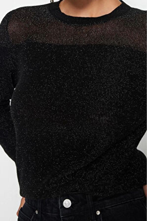 Kadın Modern Tarz Rahat Uzun Bisiklet Yaka Renk Bloklu Kol Regular Triko Kazak