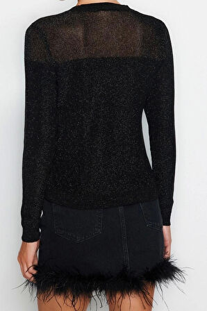 Kadın Modern Tarz Rahat Uzun Bisiklet Yaka Renk Bloklu Kol Regular Triko Kazak