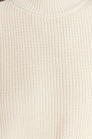 Stil Modern Kadın Regular Balon Kol Bisiklet Yaka Geniş Kalıp Basic Triko Kazak