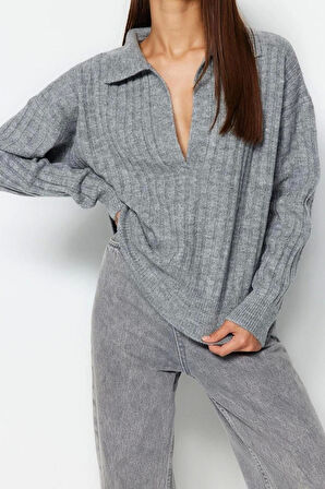 Stil Modern Kadın Regular Standart Kol Polo Yaka Yumuşak Dokulu Triko Kazak