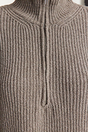 Stil Modern Kadın Regular Düşük Kol Dik Yaka Geniş Kalıp Triko Kazak