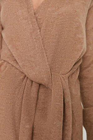 Moda Regular Casual Günlük Tek Plaka Triko Kruvaze Uzun Kol Kruvaze Maxi Boy Elbise