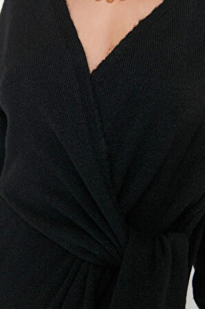 Moda Regular Casual Günlük Tek Plaka Triko Kruvaze Uzun Kol Kruvaze Maxi Boy Elbise