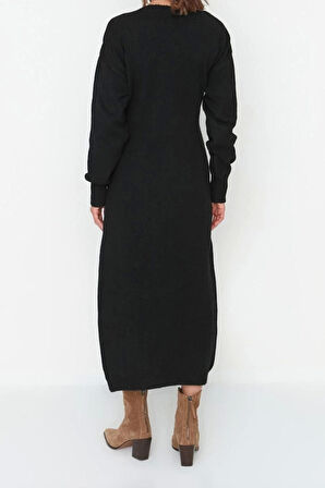 Moda Regular Casual Günlük Tek Plaka Triko Kruvaze Uzun Kol Kruvaze Maxi Boy Elbise