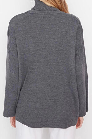 Kadın Modern Tarz Rahat Uzun Balıkçı Yaka Düz Kol Regular Triko Kazak