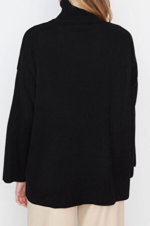 Kadın Modern Tarz Rahat Uzun Balıkçı Yaka Düz Kol Regular Triko Kazak