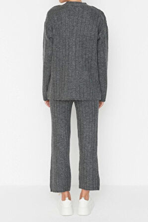 Tarz Kadın Modern Moda Normal Bel Geniş Paça V Yaka Geniş Kalıp Yumuşak Dokulu Triko Alt-Üst Takım