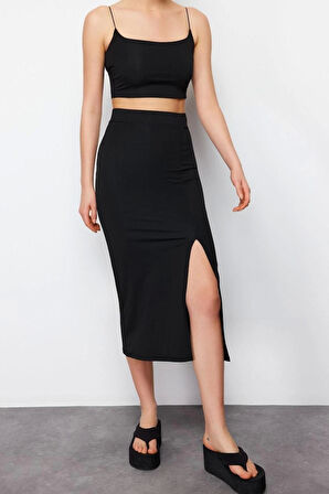 Moda Örme Düz Bisiklet Yaka İnce Askılı Casual Günlük Askılı Alt-Üst Takım