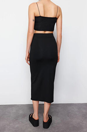 Moda Örme Düz Bisiklet Yaka İnce Askılı Casual Günlük Askılı Alt-Üst Takım