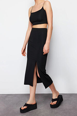 Moda Örme Düz Bisiklet Yaka İnce Askılı Casual Günlük Askılı Alt-Üst Takım