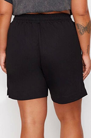 Büyük Beden Moda Örme Yüksek Bel Geniş Paça Gündelik Gri Düğme Detaylı Şort Bermuda