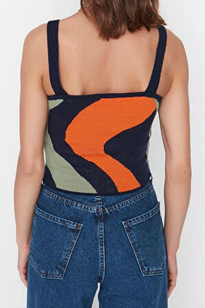 Kadın Modern Tarz Rahat Uzun Bisiklet Yaka Renk Bloklu Kol Regular Triko Takım