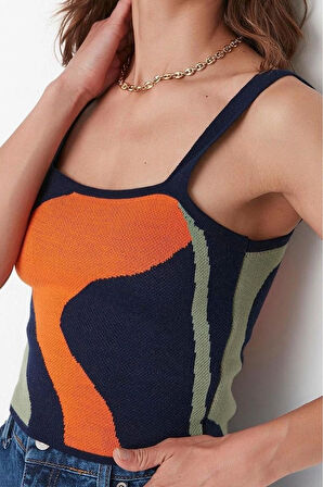 Kadın Modern Tarz Rahat Uzun Bisiklet Yaka Renk Bloklu Kol Regular Triko Takım