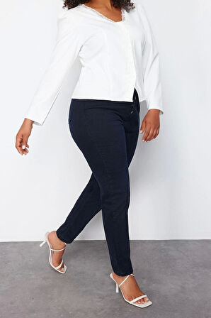 Moda Büyük Beden V Yaka Dokuma Fit Düz Desen Casual Günlük Regular Uzun Kol Bluz