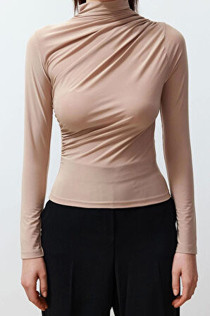 Moda Kare Yaka Örme Slim Düz Desen Casual Günlük Crop Kısa Kol Bluz