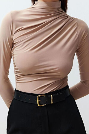 Moda Kare Yaka Örme Slim Düz Desen Casual Günlük Crop Kısa Kol Bluz