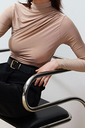 Moda Kare Yaka Örme Slim Düz Desen Casual Günlük Crop Kısa Kol Bluz