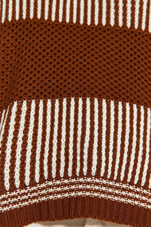 Kadın Modern Tarz Rahat Uzun Bisiklet Yaka Renk Bloklu Kol Regular Triko Kazak