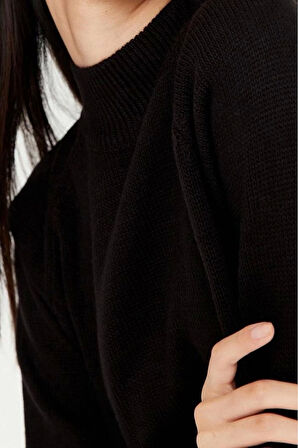 Moda Yüksek Bel Düz Dik Yaka Reglan Kol Casual Günlük Fırfır Detaylı Dik Yaka Triko Alt-Üst Takım