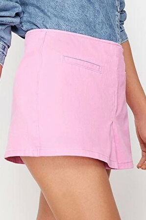 Moda Denim Yüksek Bel Boru Paça Gündelik Pembe Cep Detaylı Yüksek Bel Denim Şort