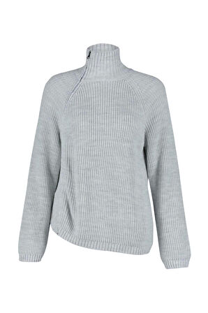 Stil Modern Kadın Regular Standart Kol Dik Yaka Fermuar Detaylı Triko Kazak