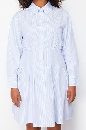 Moda Stil Fitted Gömlek Yaka Midi Boy Büyük Beden Poplin Dokuma Büyük Beden Elbise