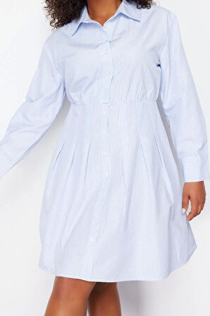 Moda Stil Fitted Gömlek Yaka Midi Boy Büyük Beden Poplin Dokuma Büyük Beden Elbise