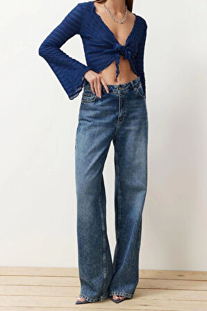 Moda V Yaka Örme Regular Düz Desen Casual Günlük Regular Uzun Kol Bluz