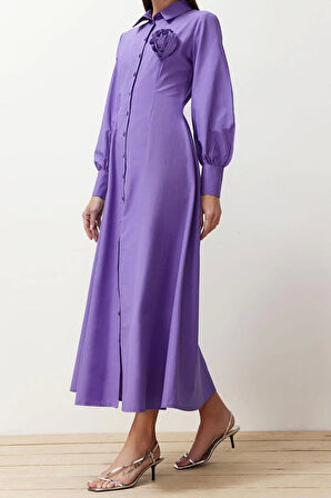 Moda Regular Casual Günlük Poplin Dokuma Gömlek Yaka Uzun Kol A-Line Maxi Boy Tesettür Elbise