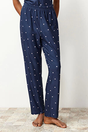 Tarz Rahat Kısa Kollu Boru Paça Kalpli Örme Pijama Takımı