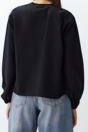 Moda Kadın Bisiklet Yaka Düz Desen Günlük Fitted Dokuma Gömlek