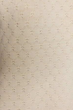 Kadın Modern Tarz Rahat Uzun Yarım Balıkçı Yaka Ajurlu Kol Midi Triko Kazak