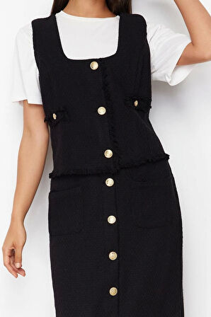 Moda Dokuma Düz Casual Günlük Fuşya Tüvit Yelek Etek Dokuma Alt Üst Takım