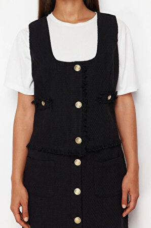 Moda Dokuma Düz Casual Günlük Fuşya Tüvit Yelek Etek Dokuma Alt Üst Takım