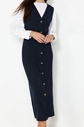 Moda Stil Regular V Yaka Maxi Boy Tesettür Dokuma Kumaş Jile Elbise