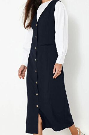 Moda Stil Regular V Yaka Maxi Boy Tesettür Dokuma Kumaş Jile Elbise