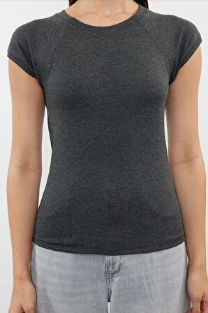 Moda Bisiklet Yaka Örme Slim Düz Desen Casual Günlük Regular Kısa Kol Bluz
