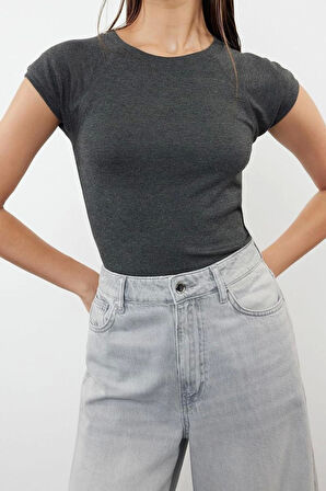 Moda Bisiklet Yaka Örme Slim Düz Desen Casual Günlük Regular Kısa Kol Bluz